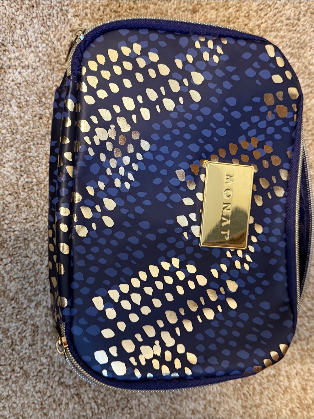 Monat Navy and Gold Cosmetic Pouch w/travel hair tools